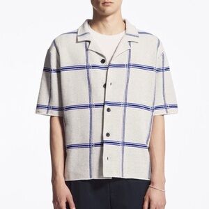 COS Sz XL White Knit Plaid Button Front Relaxed Summer Shirt